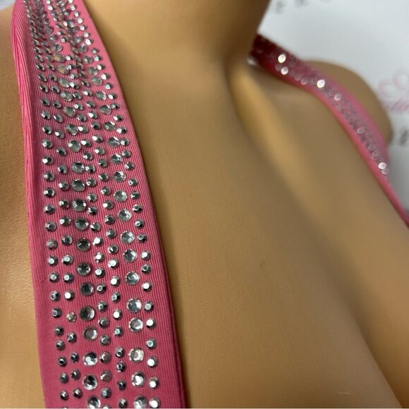 Bling dress sexy rutched sides bubblegum pink stretchy padded cups halter y2k - Picture 8 of 16